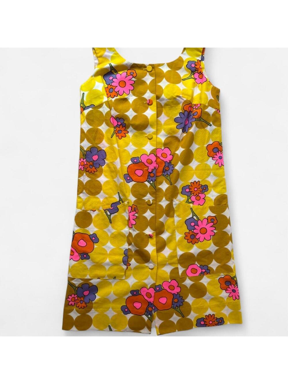 Vintage 60s Liberty House Nalini Hawaii Dress Small Yellow Cotton Mod Shift 2 4